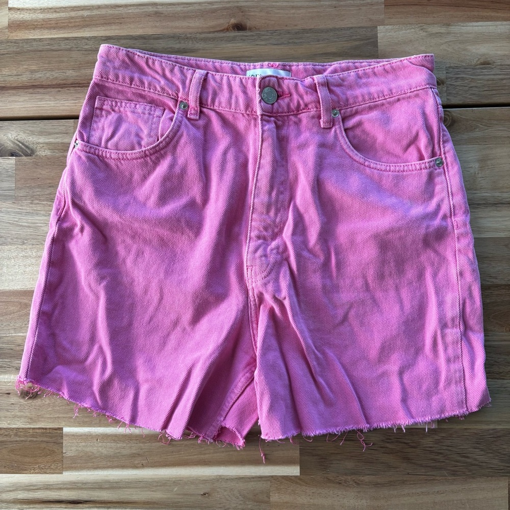 Zara Pink High-Waist Denim Shorts